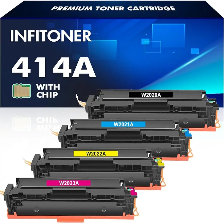 

Тонер-картриджи INFITONER 414A, 4 упаковки (с чипом), совместимые с HP 414A 414X W2020A, для HP Color Pro MFP