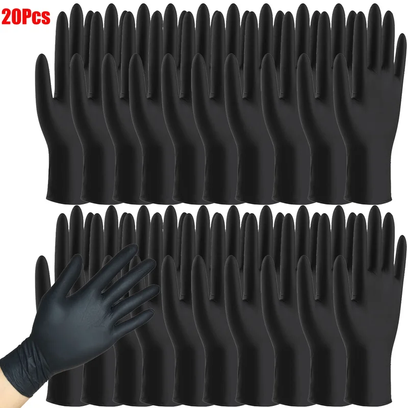 5-20Pcs Black PVC Gloves Work Gloves Kitchen Disposable Synthetic For Household Kitchen Car Clean Cleaning