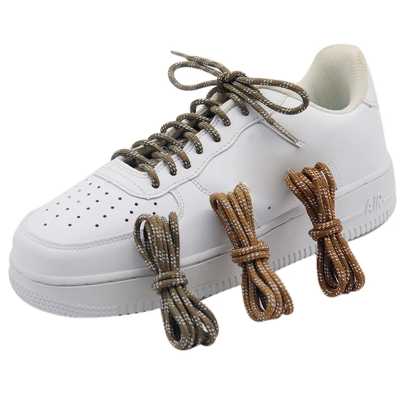 A Pair of Round Solid Polyester Material Laces 3 Color Striped Laces 4.7mm Martin Boots Mountain Boots High Quality Shoelaces