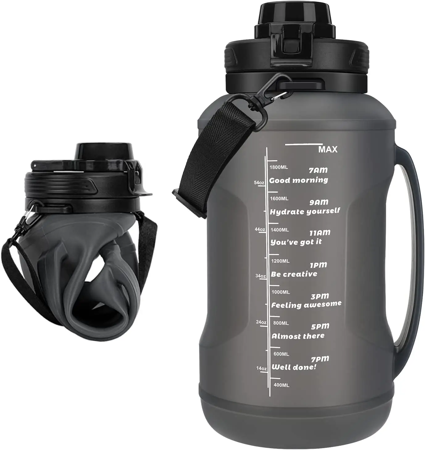 Packable Water Bottle Sling 24oz | Onyx - Leak-Proof, BPA Free