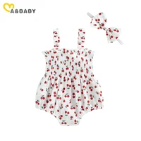ma&baby 0-18M Newborn Baby Girls Romper Toddler Infant Jumpsuit Ruffles Sleeveless Cherry Print Overalls Summer Clothing 6