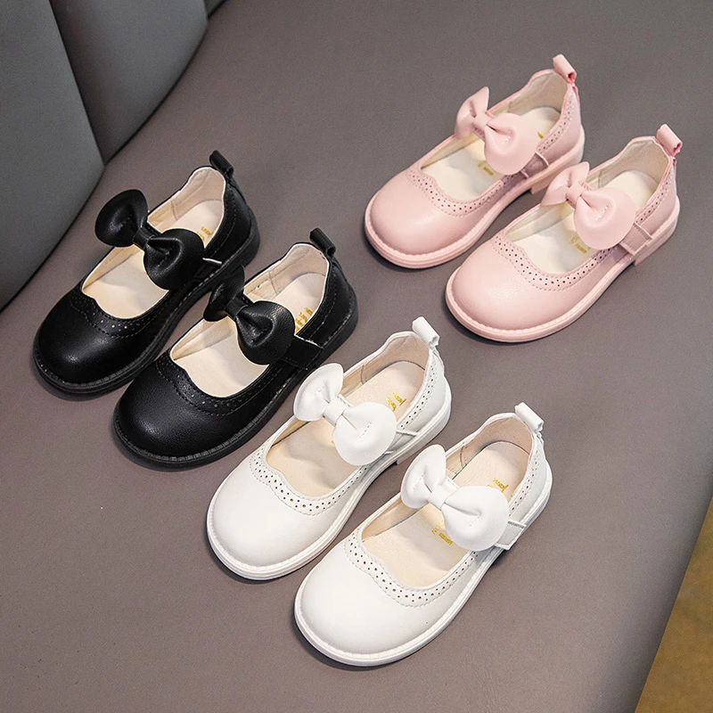 

Girl's Mary Janes Concise Style Bowtie Solid Color Soft Toddler Girl Leather Shoes Round Toe 21-34 Fashion School Kids Flats