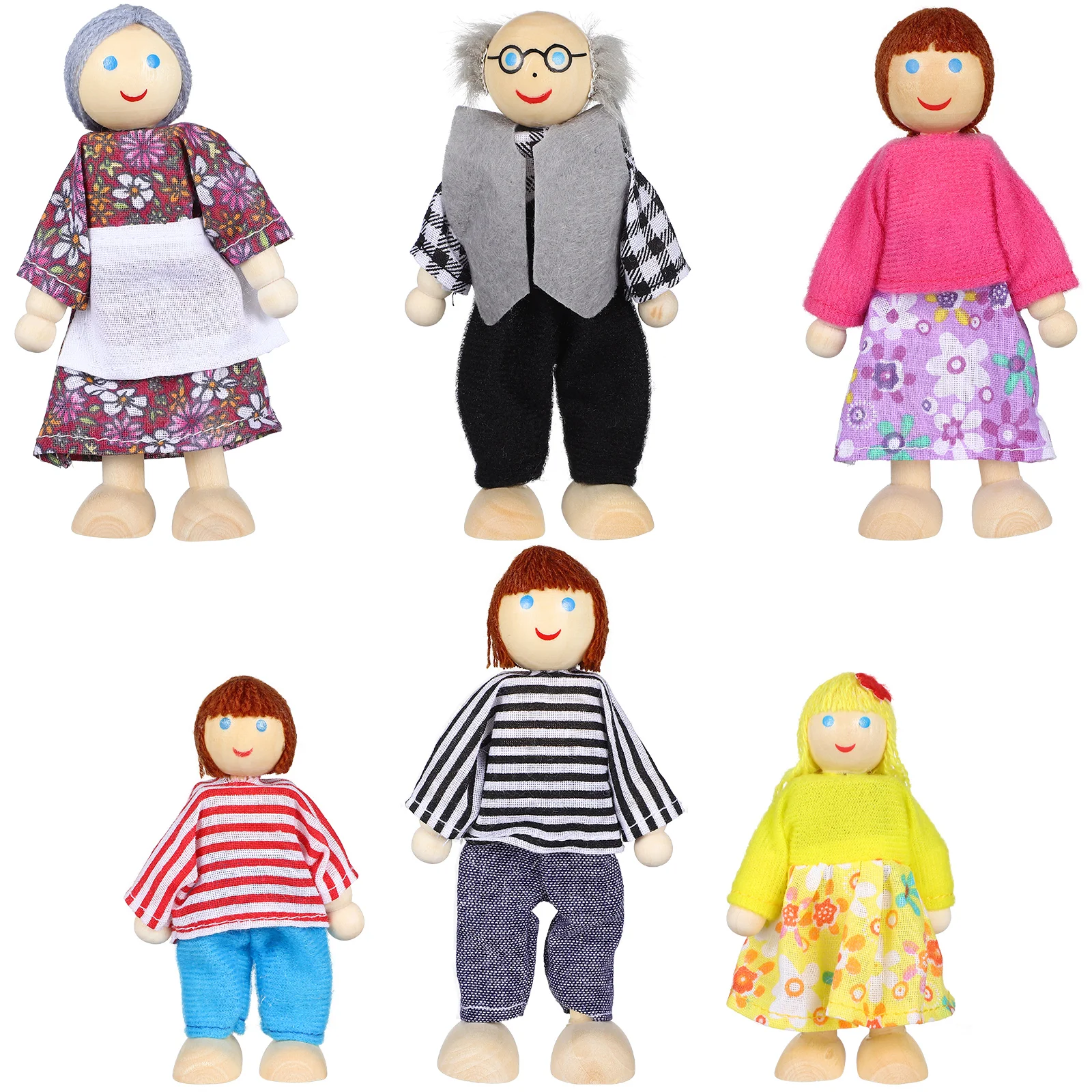 Action Figures Toys Mini Figure Toys Mini Dolls Toys Pretend Family Dolls House People Miniature Toy Children&rsquo;s Toys Wood Figures Wooden Movable Puppet 6 Pcs