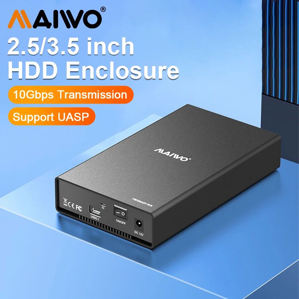 MAIWO Type-C External HDD Case for 2.5/3.5 inch SSD Hard Drive Box Enclosure up to 18TB SATA to USB 3.0 Hard Disk Case Adapter