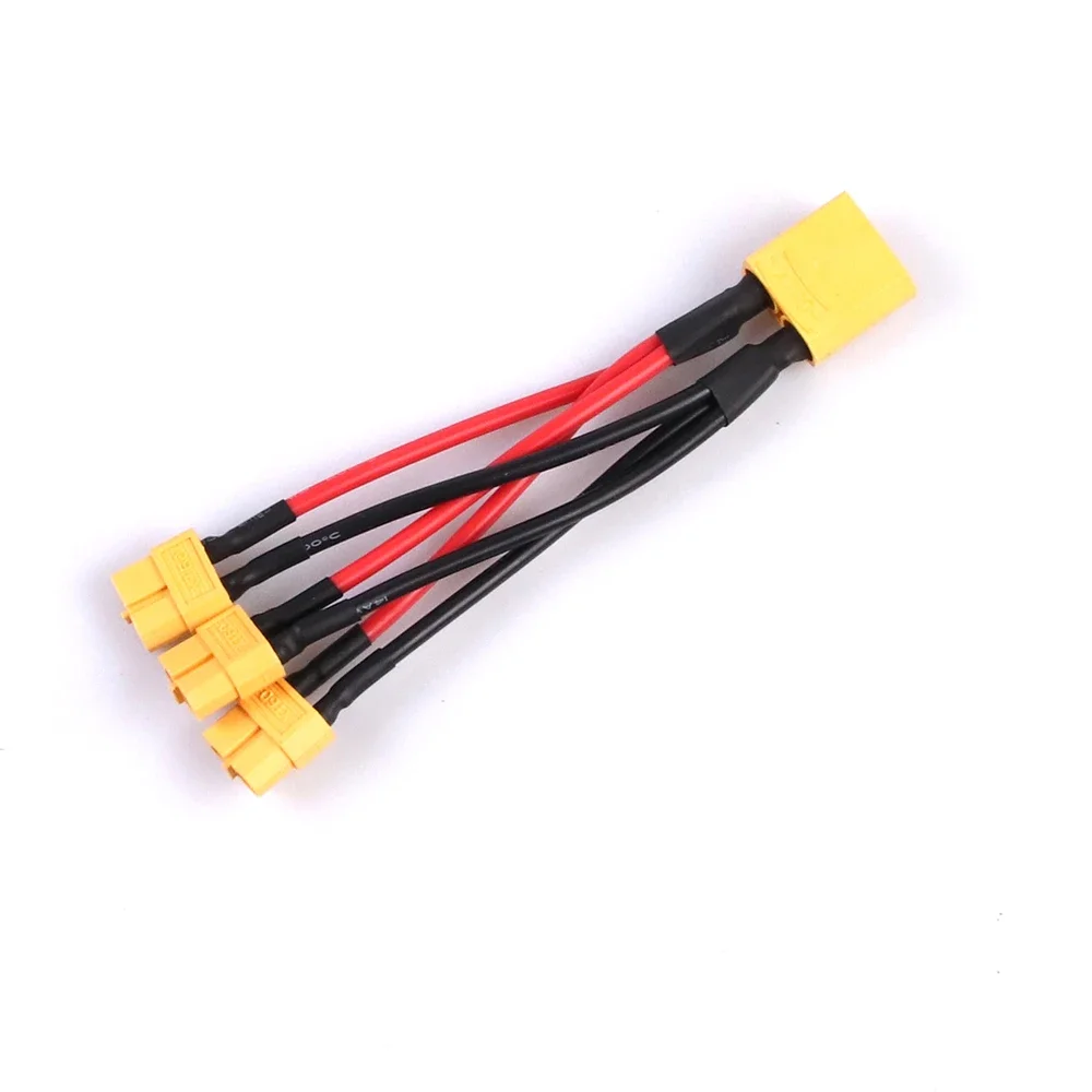 Câble adaptateur parallèle XT90 vers XT60 1 à 3, 14AWG, montrant les trois branches de sortie.