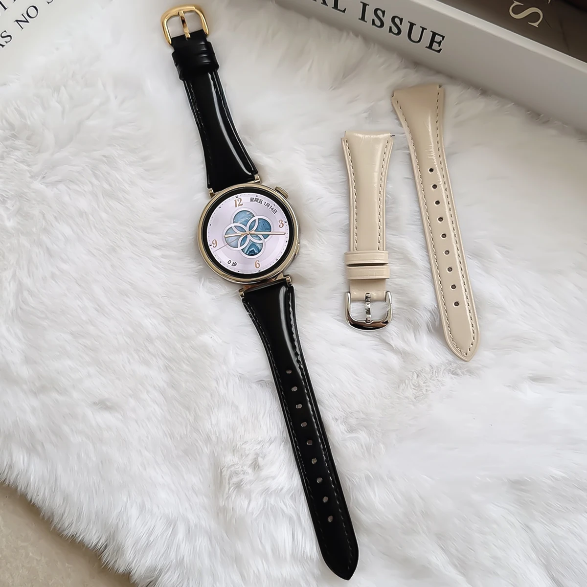 High-End Leather Wristband with Textured Finish, 18/22mm Universal Strap