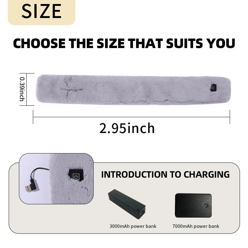 USB Soft Plush Heated Scarf for Women and Men Fashion Faux Fur Cold Resistant and Warm Winter Scarf Washable Neck Heating Scarf