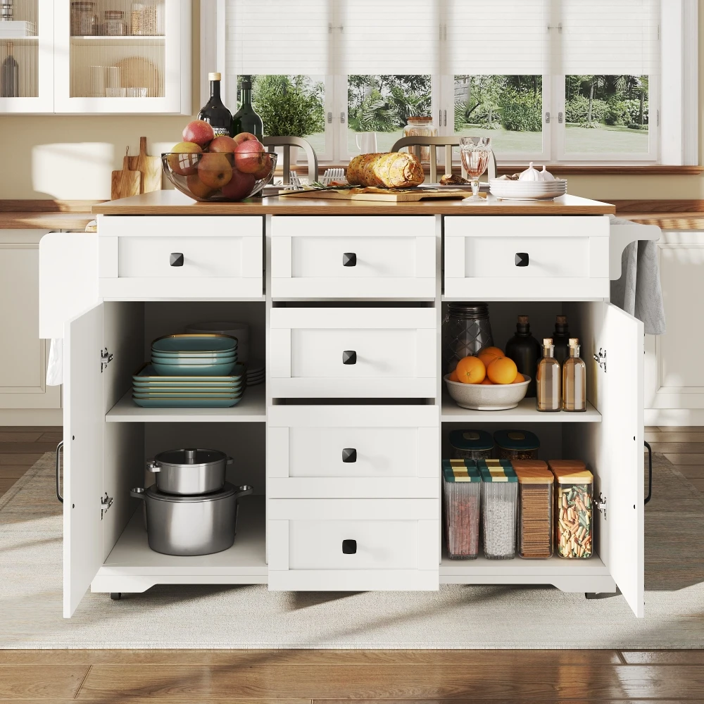 Kücheninsel mit Holzgitter | Großer Stauraum, mobiler Küchenwagen und Buffetschrank, vielseitig einsetzbar für die Küche – Detail 26