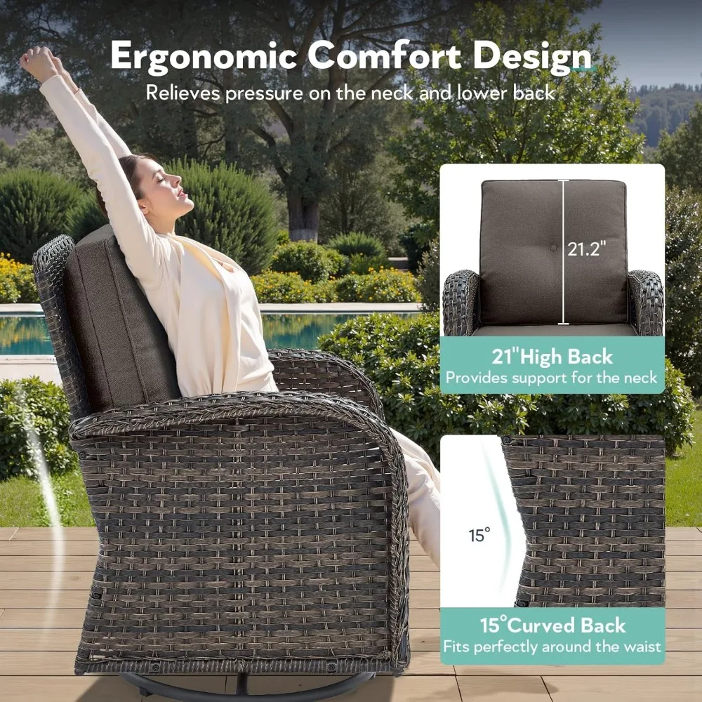 5 Piece Patio Furniture Set with Fire Pit Table - Glider Loveseat, Tempered Glass Side Table, Wicker Patio Sofa Set 5