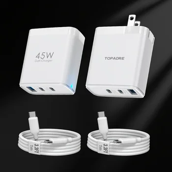 2packs 45W 3 Port USB Charger Type C Fast Charge Mobile Phone Adapter For iPhone Samsung Xiaomi Huawei Quick Charge Wall Charger 1
