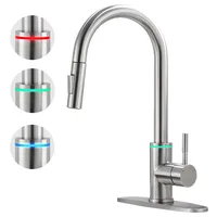 Brushed Nickel Kitchen Faucet Single Hole LED Style Pull Out Spout Kitchen Sink Stream Sprayer Head Black Mixer Tap LED 866006