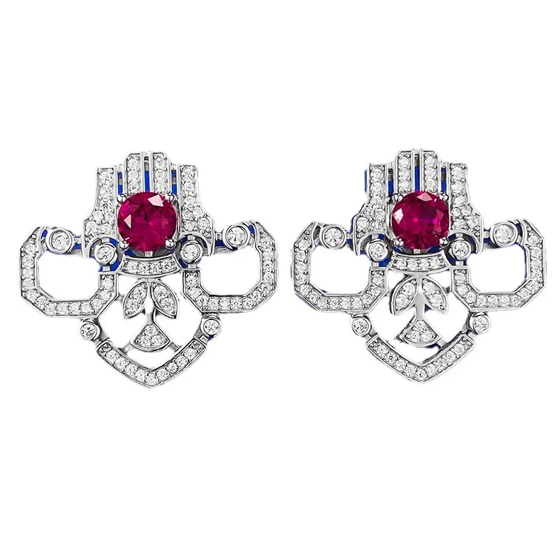 

Spring Qiaoer 100% 925 Sterling Silver 6MM Round Cut Sapphire Ruby Gemstone Ear Studs Earrings for Women Fine Jewelry Gift