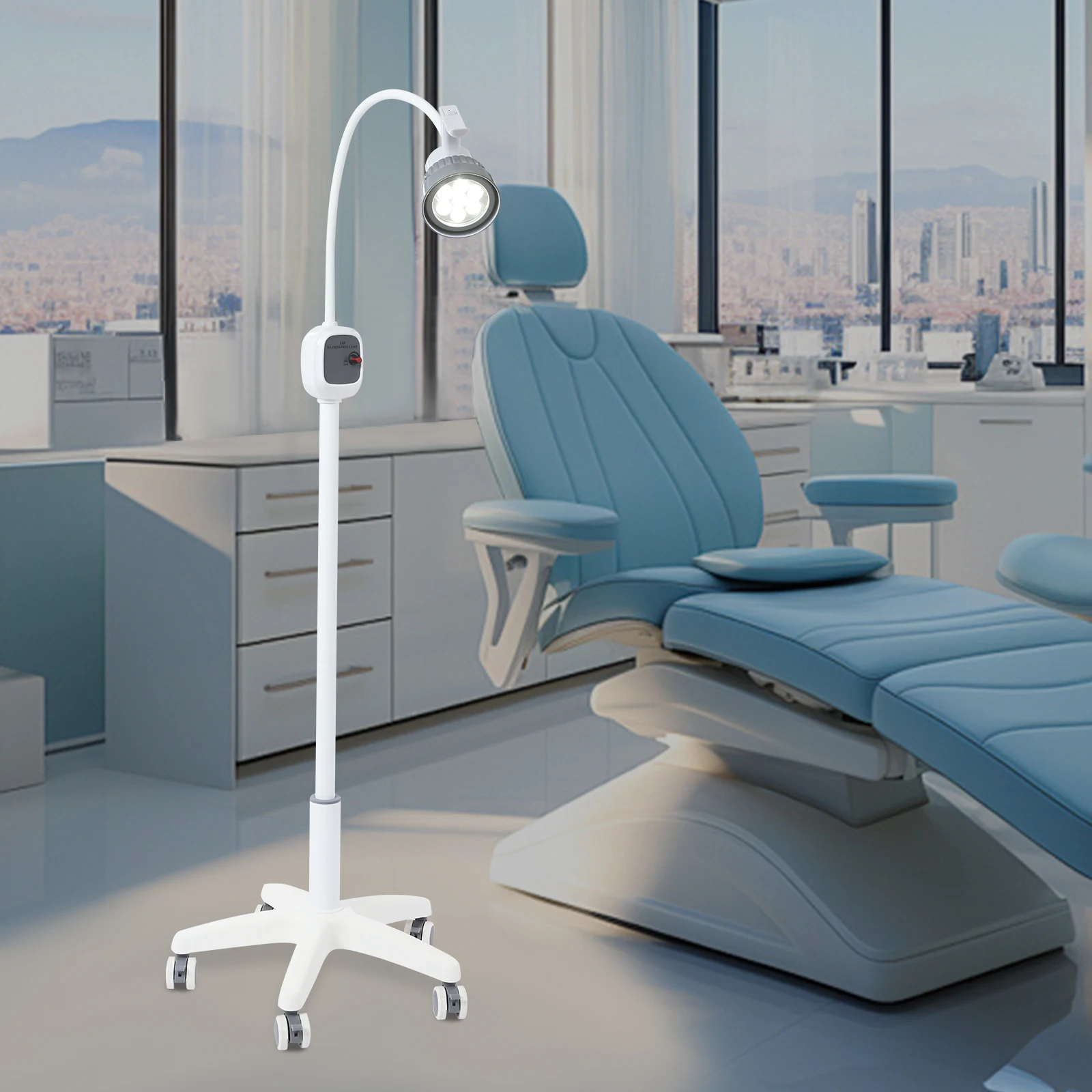 12 W dimmbare Untersuchungslampe, chirurgisches Untersuchungslicht, 7500 Lux LED mit 5-Rad-Bremssockel für Medizin/Zahne