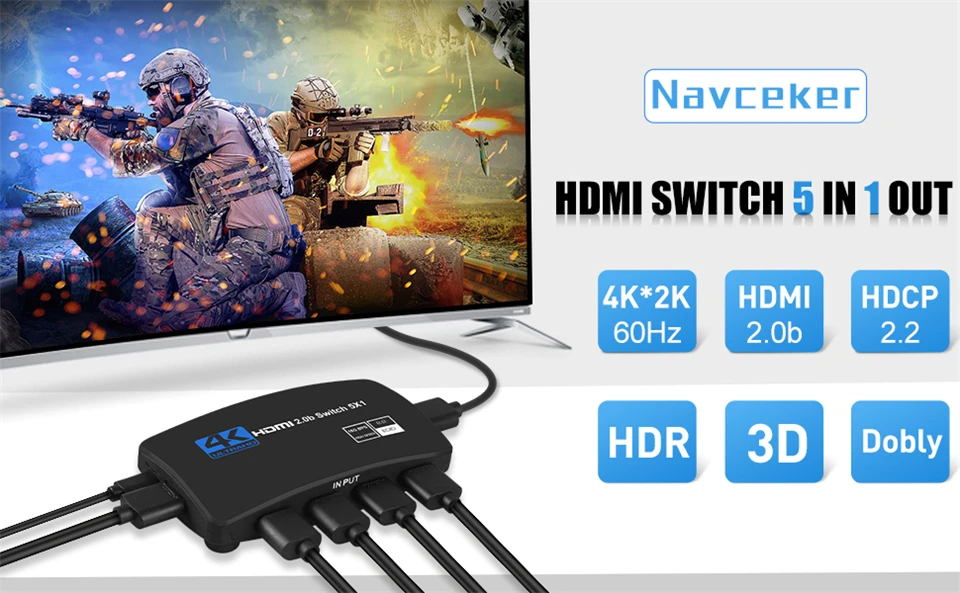 2026 Best 4K HDMI-compatible Switch 5 IN 1 OUT HDR HDMI Switch 4K 60Hz HDMI 2.0