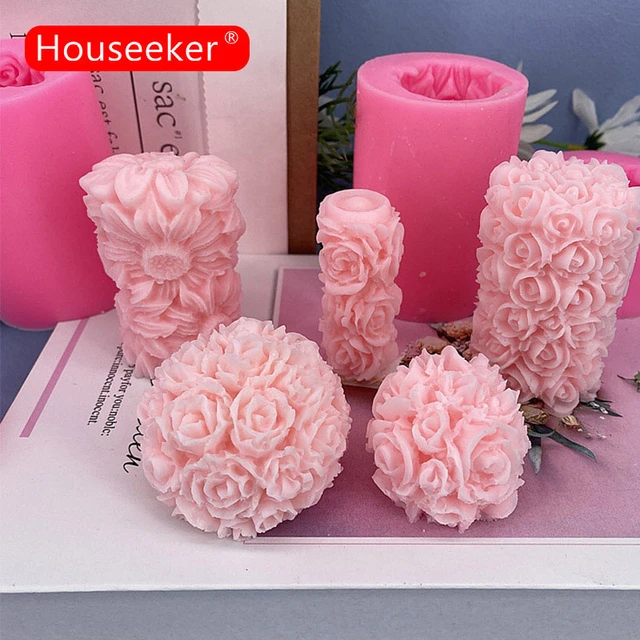 Valentines Day Candle Molds Silicone Wax Mould Cake Mold DIY Handmade  Candle Making 3D Rose Relief Cylinder Round Ball Shape