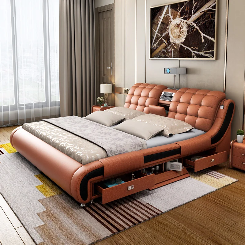 Genuine leather sale bed