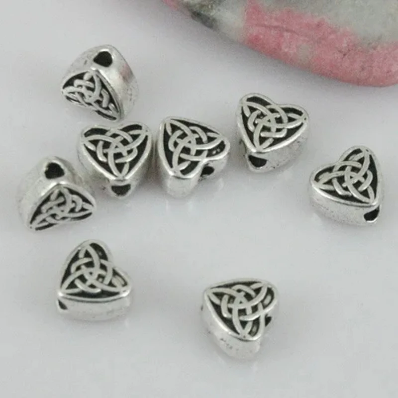 

40pcs 6.8*6.5*4mm Hole 1.6mm Tibetan Silver Color Heart-shaped Pattern Spacer Beads EF0414 Beads for Jewelry Making