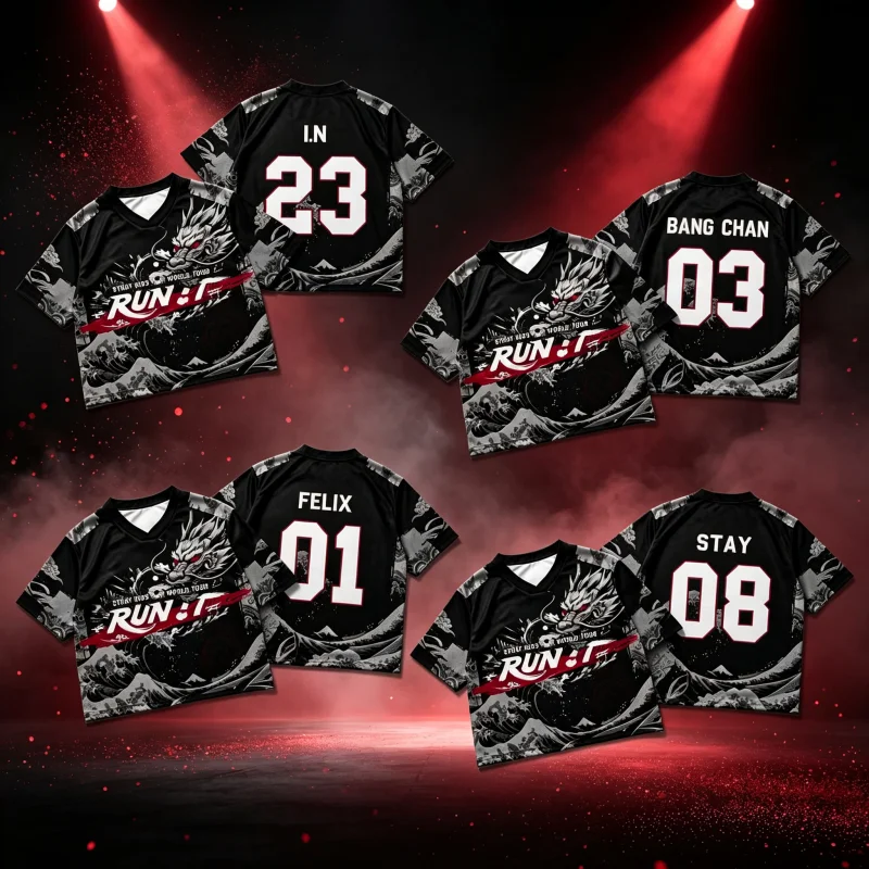 2026 Neues Kpop Stray Run It World Tour Jersey T-Shirt für Männer und Frauen, Sommer-Sport-T-Shirt, atmungsaktiv, schnelltrocknend, für Fans, Familie und Kinder.