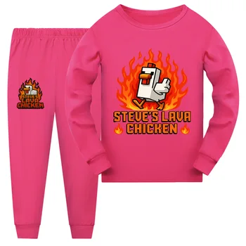 STEVE 'S LAVA CHICKEN Cartoon Kids Clothes Baby Girls Pajama Set Fashion Boys Long Sleeve Pyjamas Children Sleepwear Suit 4