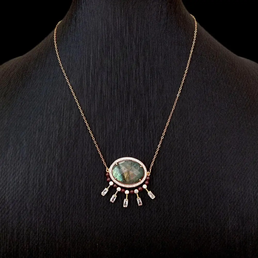 2x30mm Natural Labradorite Garnet Cz Beads Faceted Gemstone Gold Plated Chain Necklace pendant necklace,silver necklace,gold necklace