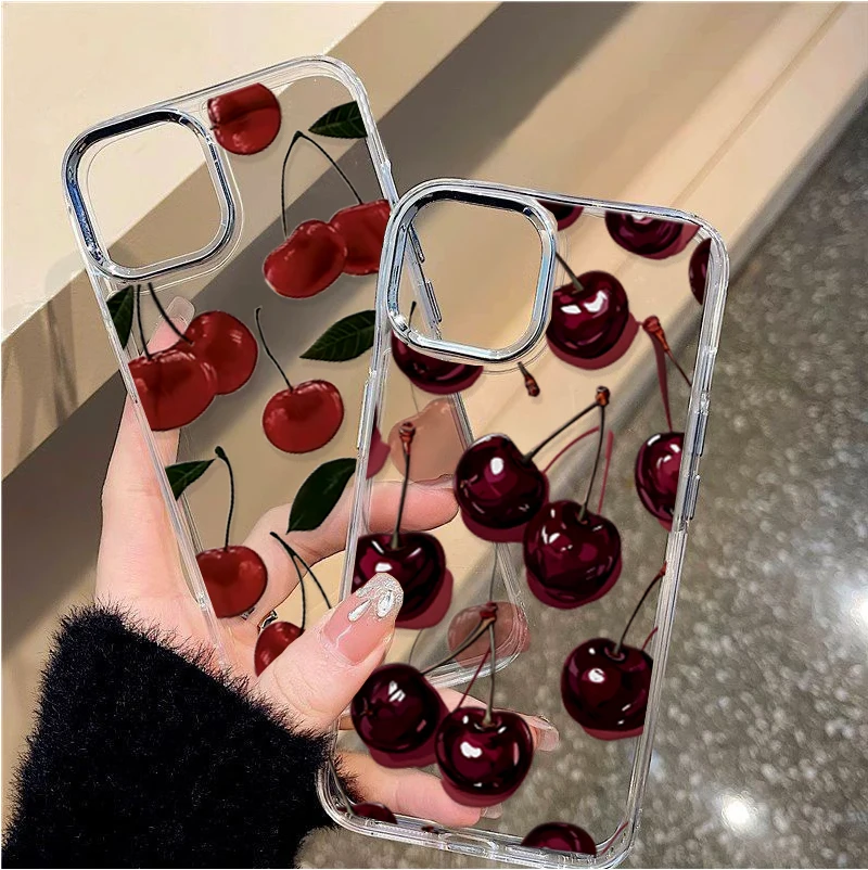 Soft Bow Cherry Lichee Clear Plating Lens Cover Case