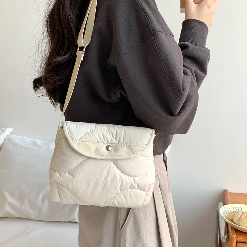 

New Shoulder Bags for Women Mini Small Square Korean Style Nylon Winter Crossbody Bag Solid Color Simple Purses and Handbags New