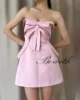 Bowith 3D Bow Mini Party Dresses Strapless A Line Wedding Party Dress Customized Pleats Women Prom Gown Short Evening Dresses 6