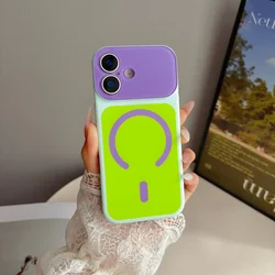 Vibrant Color Block Shockproof Shiny Crystal Magnetic Phone Case - iPhone 12 Pro Max (Purple Green)