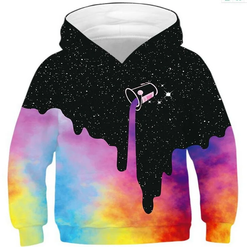 

3D Print Splashing Ink Starry Sky Girls Boys Hoodies Teens Autumn Hooded Sweatshirt For Kids Long Sleeve Pullover Tops