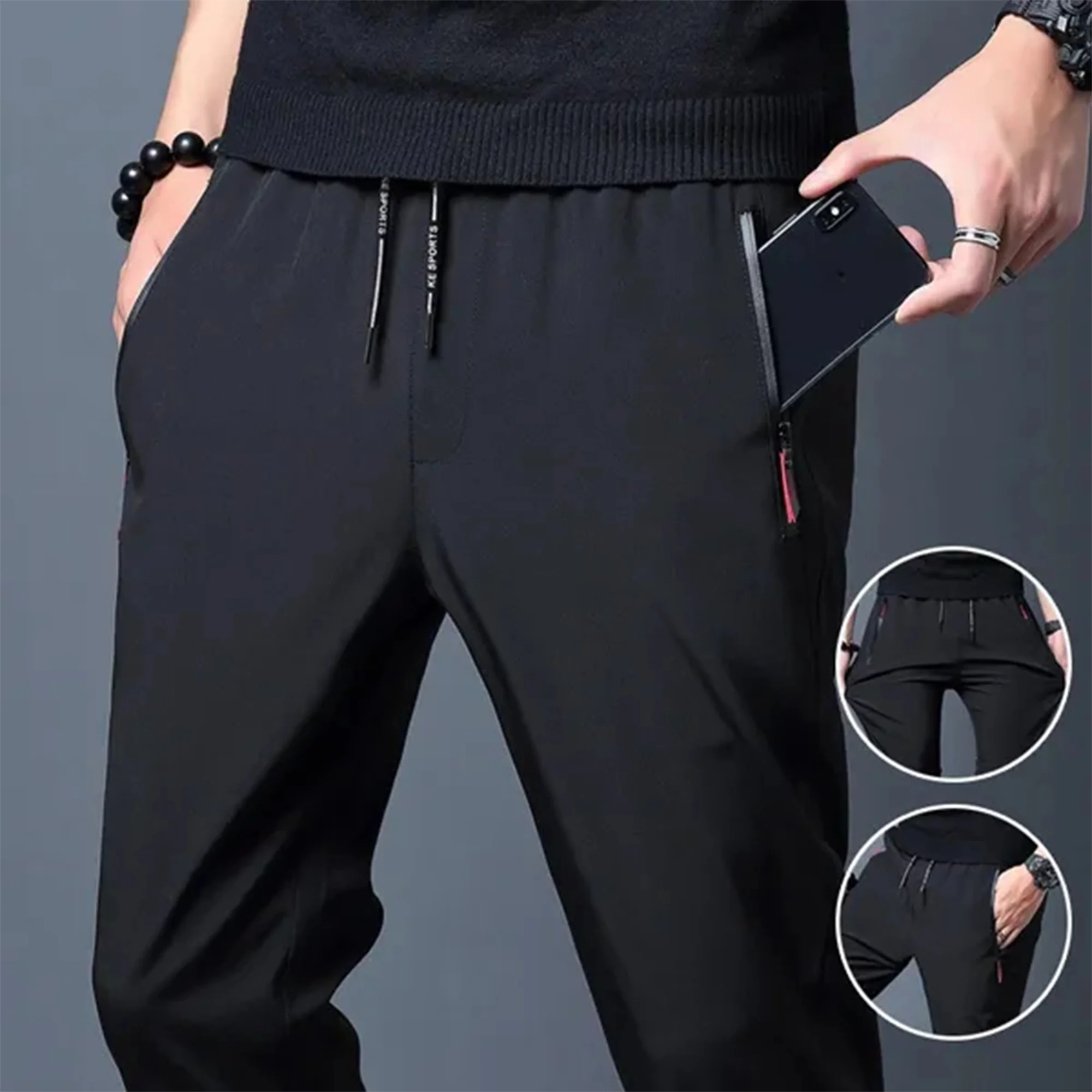 

Men's Zipper pocket Pants Casual Slim Fit Quick Drying Pants Outdoor Sports Pants Breathable Sports Men's Pants