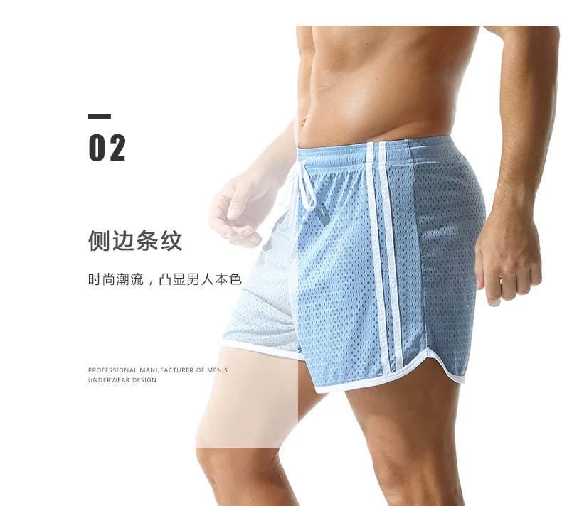 Mens Running Shorts Hollow Mesh Breathable Sport Shorts Striped Loose Elastic Gym Shorts Quick Dry Fitness Training Short Pants
