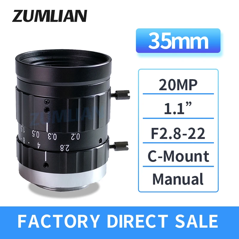 

HD 20Megapixel Manual Iris 35mm 1.1" F2.8 C Mount FA Lens for CCTV/ITS Machine Vision Lens camera Low distortion industrial lens