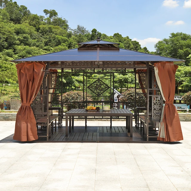 Outdoor pavilion, garden, anti-corrosion wooden pavilion, European style  leisure sunshade, farm construction site, tea and water - AliExpress