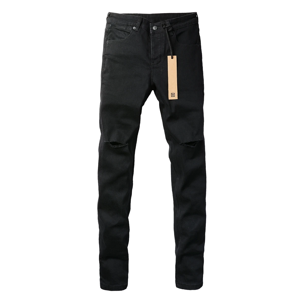 Black classic jeans men's High street slim stretch washed wear-resistant ripped jeans 3005
