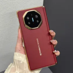 Luxury Leather Shockproof Bumper Case - Folding Business Design for Huawei Mate X3 (Red)