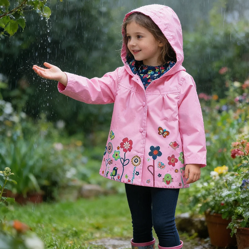 Children's Floral Print Waterproof Windbreaker Jacket