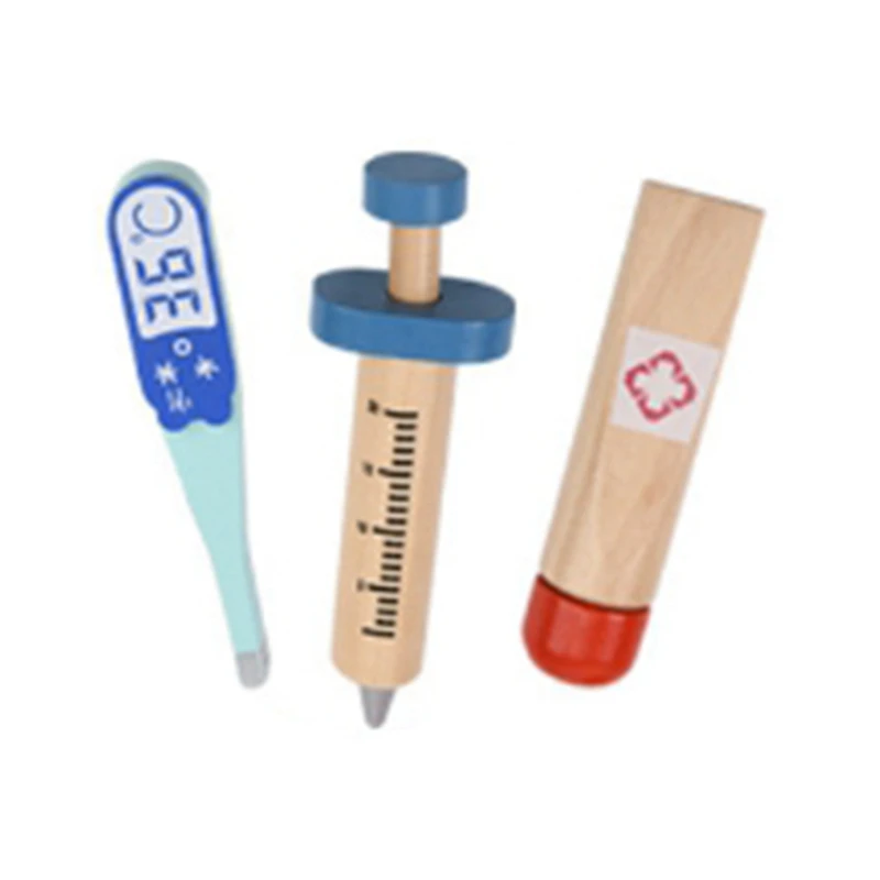 A72I Doctor Toys for Children Set Kids Wooden Pretend Play Kit Games for Girl Boy Red Medical Dentist Medicine Box