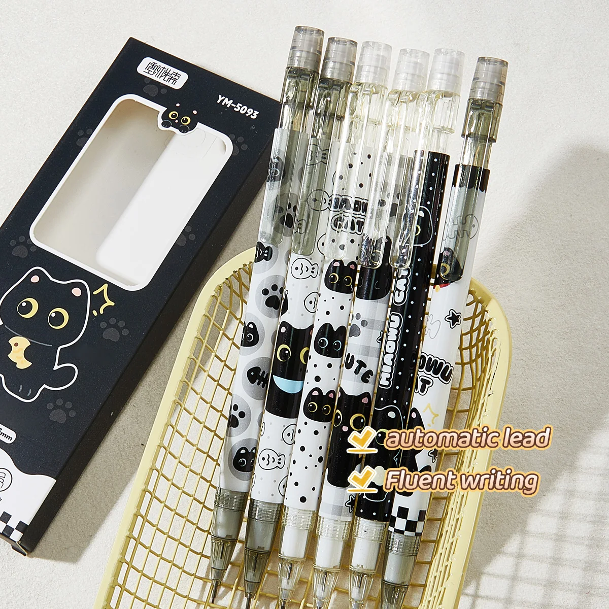 Mechanical Pencils 0.5mm for Writing & Drawing, Cute Cat Design, Ideal for Office & School Use, Multicolor Set of 6 - 5