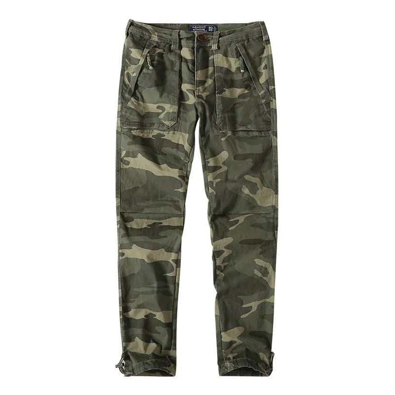 Men's Cotton Cargo Pants Fashion Casual Pants for Spring/Autumn Multi Pocket Loose Outdoor Hiking Pants Tactical Camo Pants