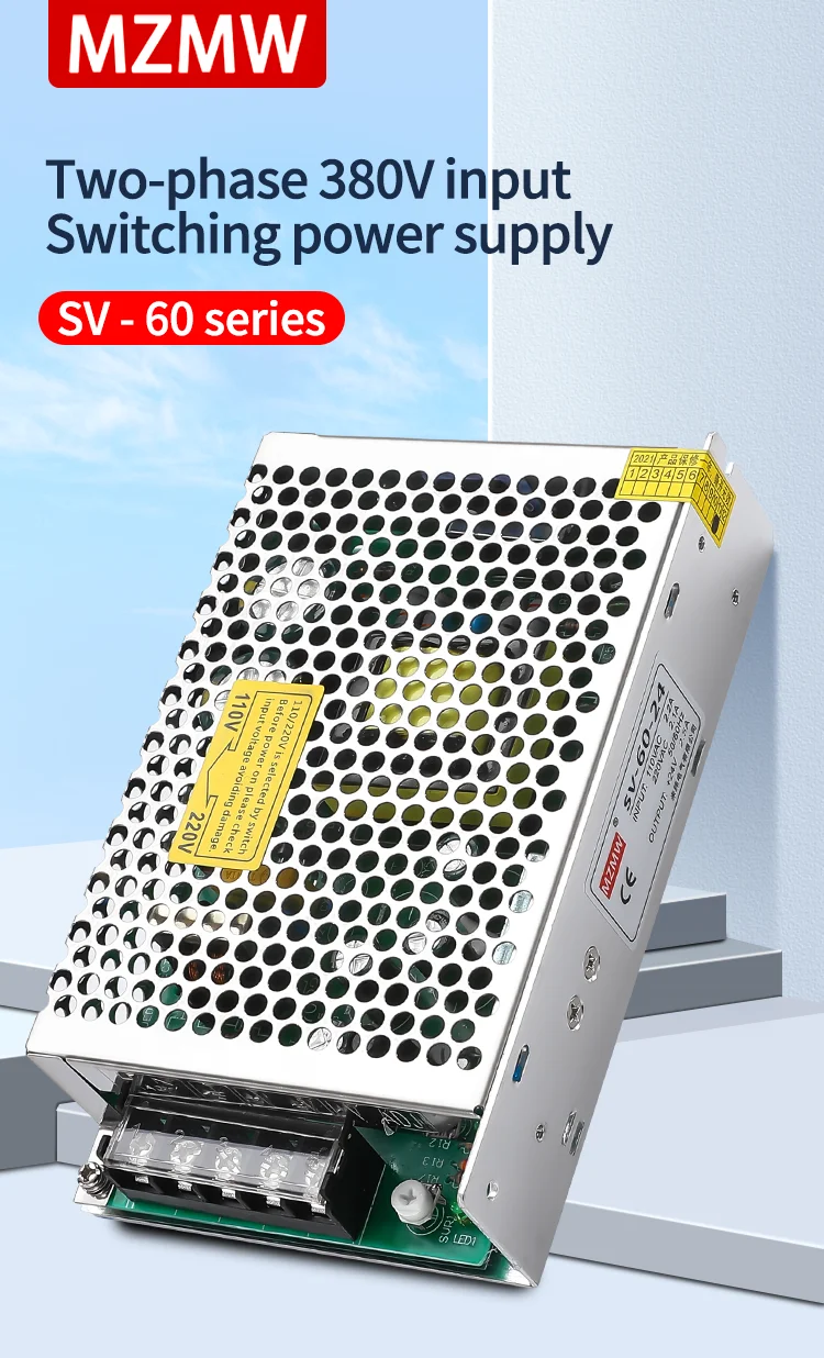 MZMW 60W 120W 250W 350W 500W 600W Switching Power Supply Three-phase 380VAC Input AC To DC 12V 24V Single Output SMPS SV Series