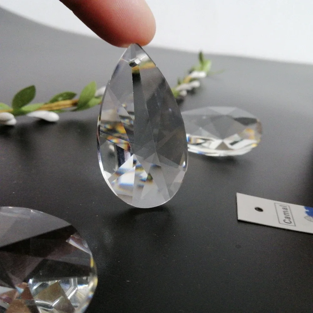 Clear Pear-shaped Crystal Pendant Prisms Lamp Lighting Part Hanging Chandelier SunCatcher Wedding Decoration Camal 5pcs 50mm