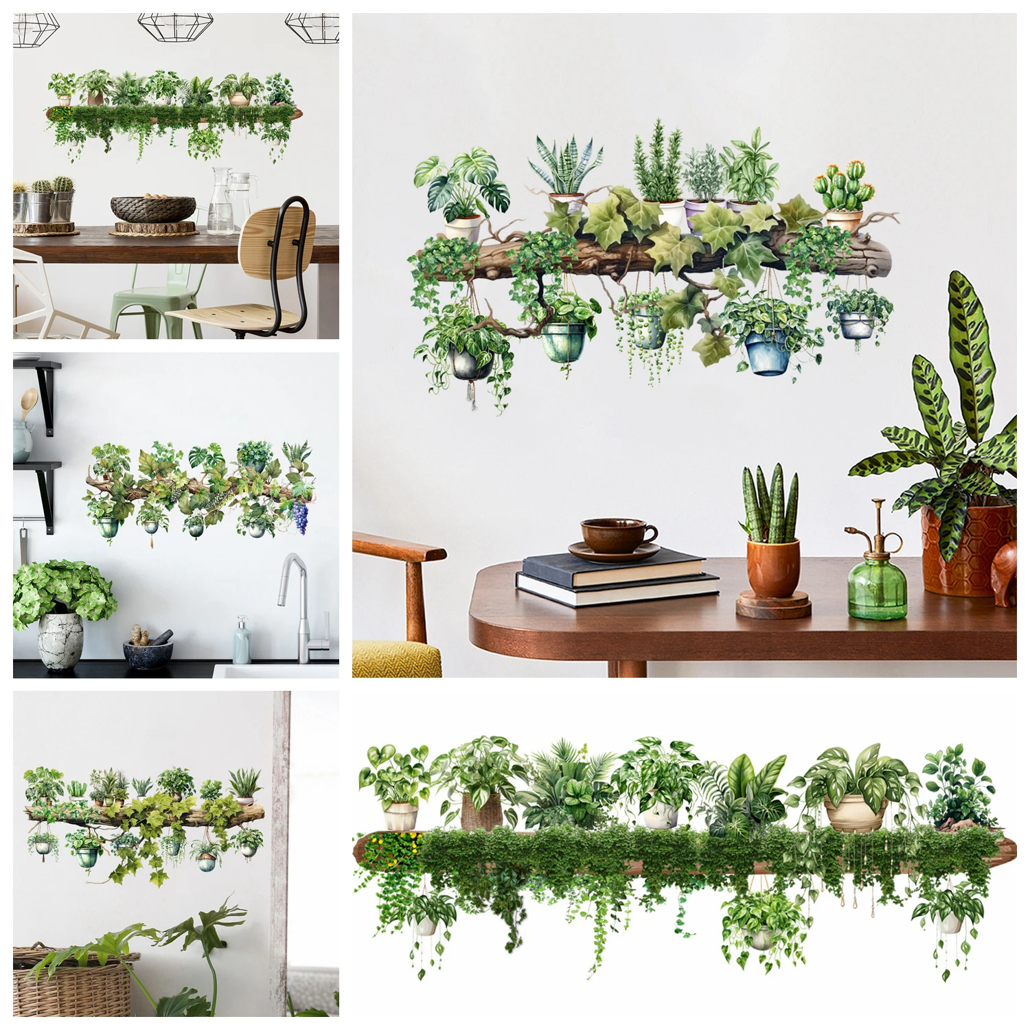 Green Vine Dill Leaves Flower Hanging Basket Wall Stickers Bedroom Dining Living Room Kitchen Green Plant Home Decor Wall Decals wall stickers self adhesive stickers kitchen wall sticker