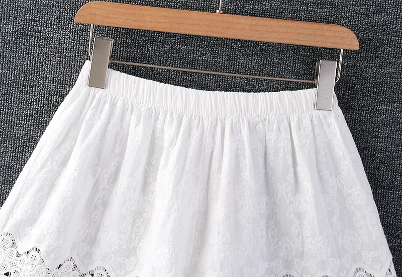 Summer Mori Girl Hollow Out Sweet Lace Embroidery Shorts Women Casual Loose Cotton Shorts White Beige