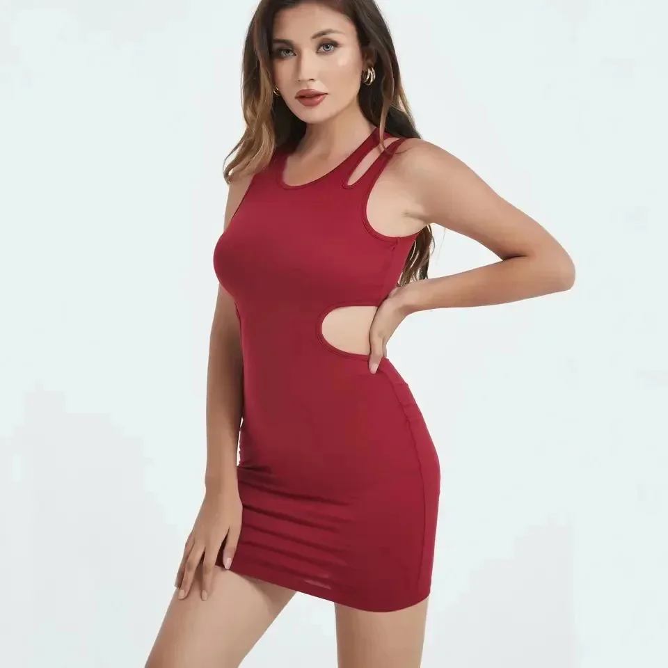 Summer Women Strapless Backless Bodycon Dress Solid Color Female Sleeveless Hollow out Sexy Party Mini Dress