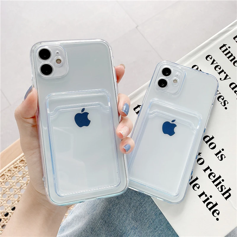 ASM Transparent TPU Phone Case For iPhone 13 12 11 Pro Max Mini XS XR X 8 7 Plus SE 2020 Soft Thin Clear Cover With Card Holder best iphone 11 Pro Max case