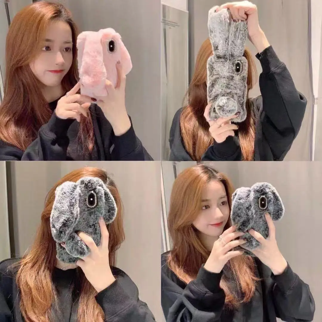 Warm Furry Rabbit Bunny Fur Soft Plush Phone Case Cover