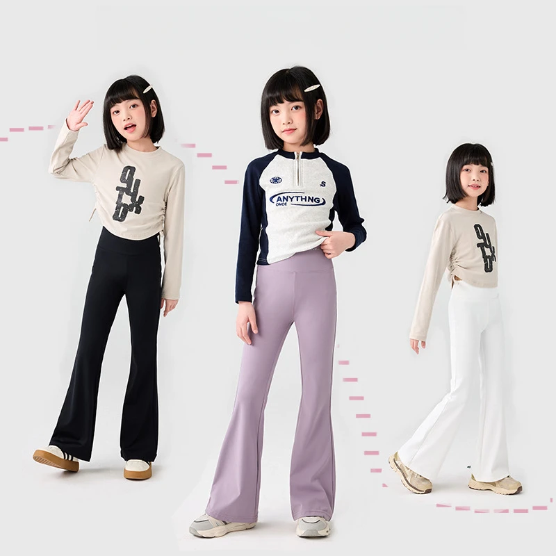 Kids Girls Slim Fit Flare Leggings New Children Casual Yoga Sporty Pants Elastic High Waist Skinny Leggins Korean Style