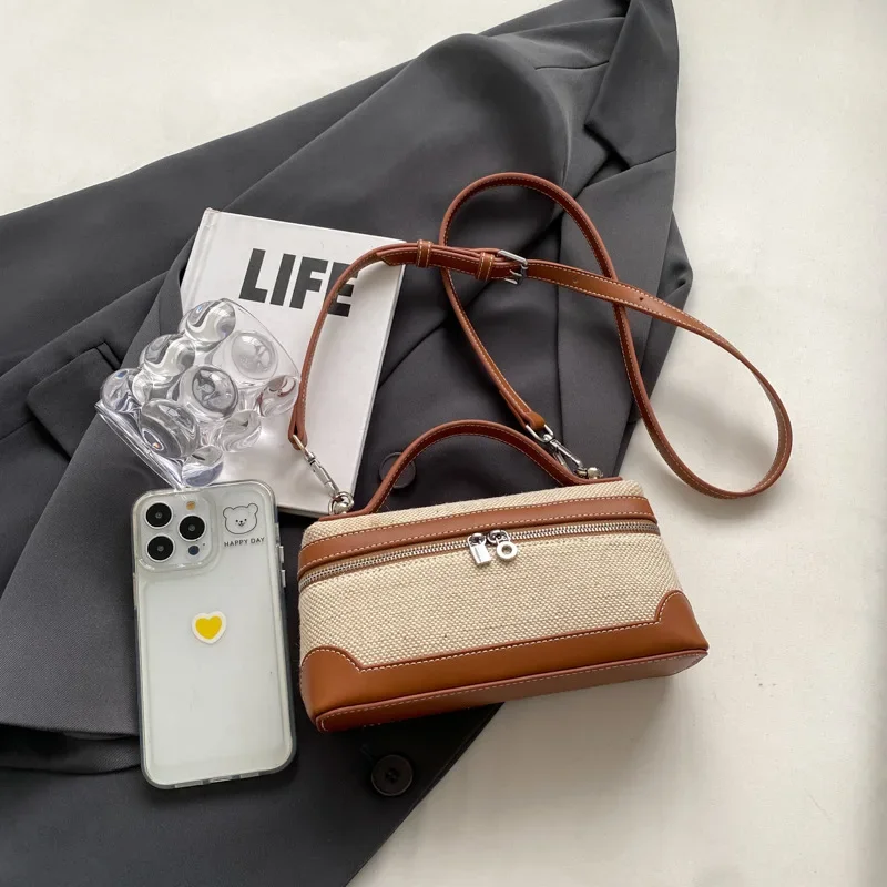 retro canvas handbag for women,women’s summer crossbody bag,contrast color casual handbag,small square canvas shoulder bag,casual women’s sling bag,retro fashion canvas purse,lightweight canvas handbag