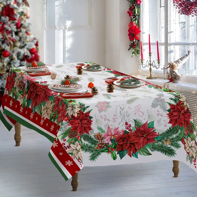 Manteles decorativos de flores de Navidad, decoraciones para fiestas  navideñas, accesorios de cocina, manteles de invierno
