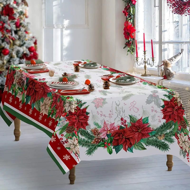 Christmas Flowers Decorative Tablecloths Holiday Party Decorations